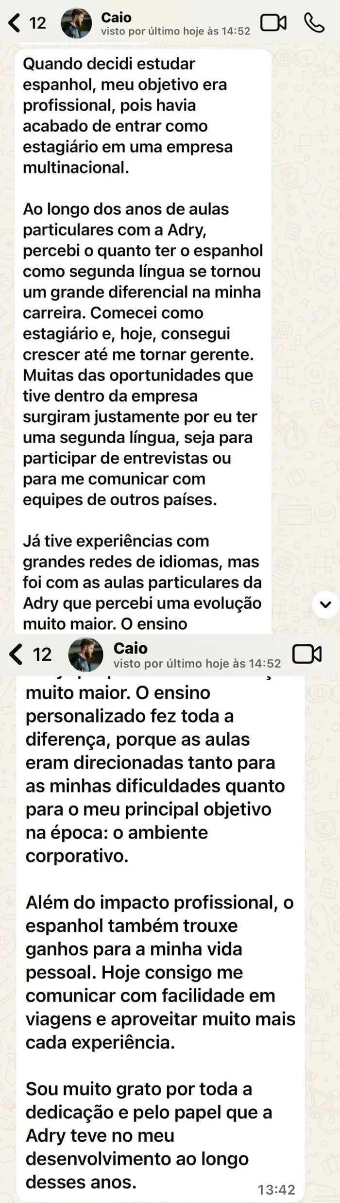 Depoimento de aluno