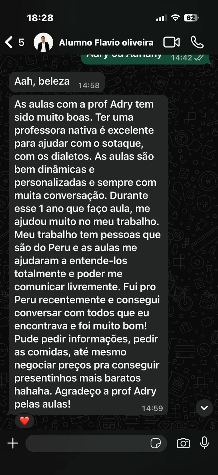 Depoimento de aluno